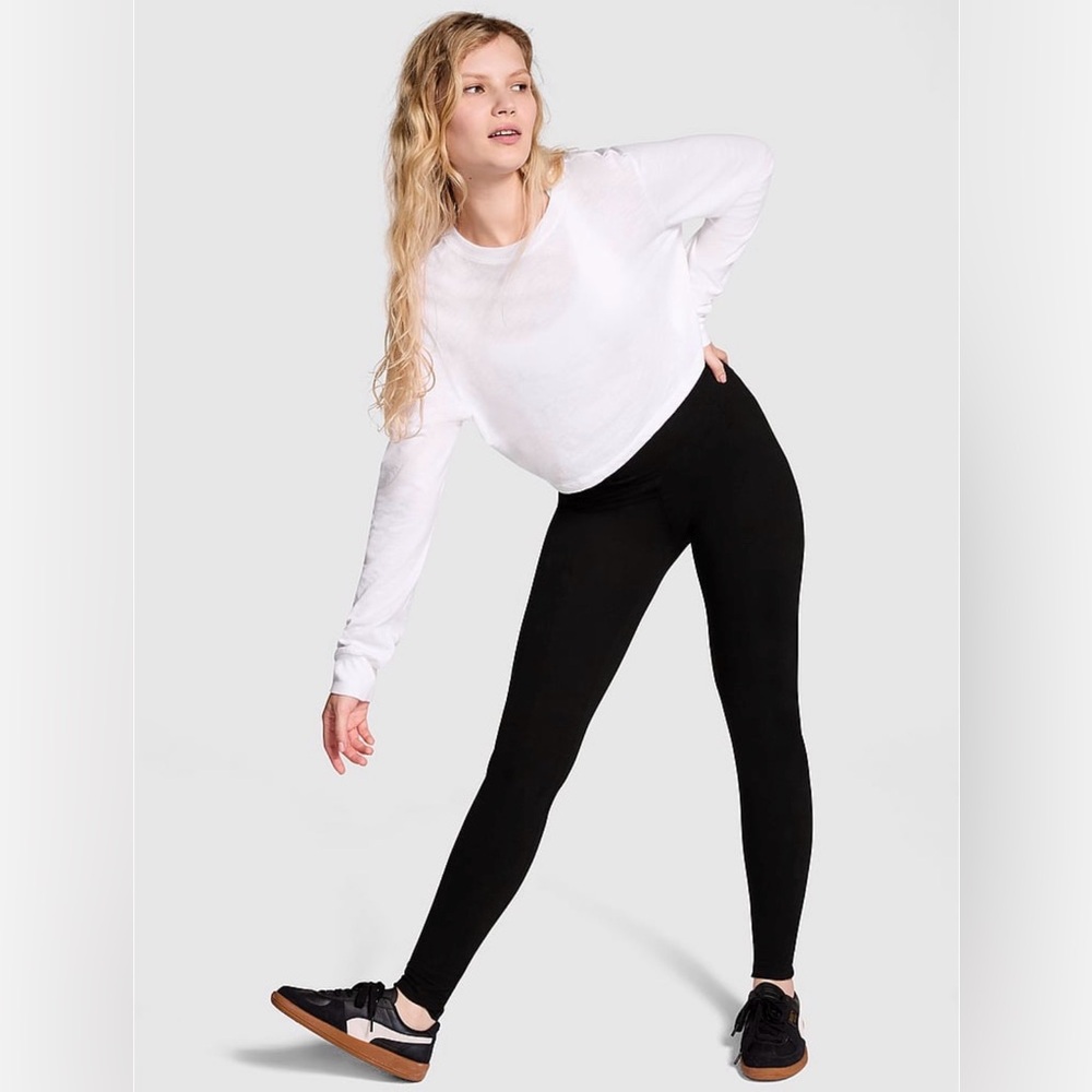 Victoria's Secret PINK All-Day Cotton Leggings Pure Black Regular Size L & XL
